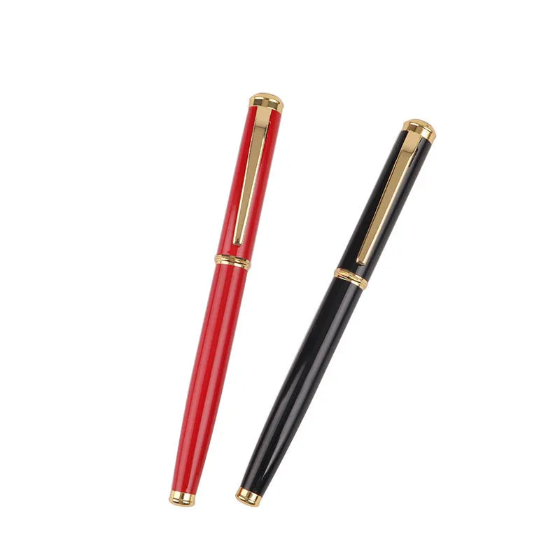 Red and black metal fountain pen with 0.5mm iridium nib for office and student writing