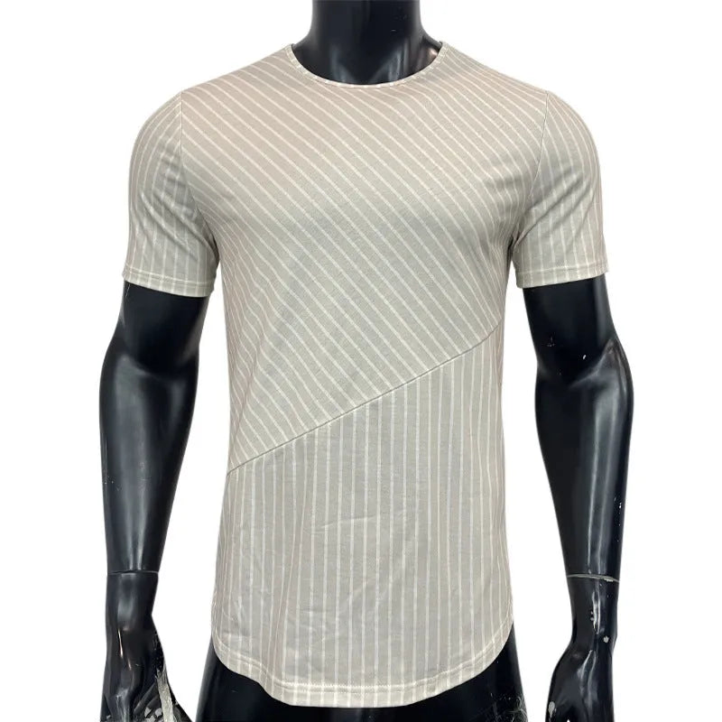 Men's solid white cotton blend loose short sleeves pullover t-shirt on model