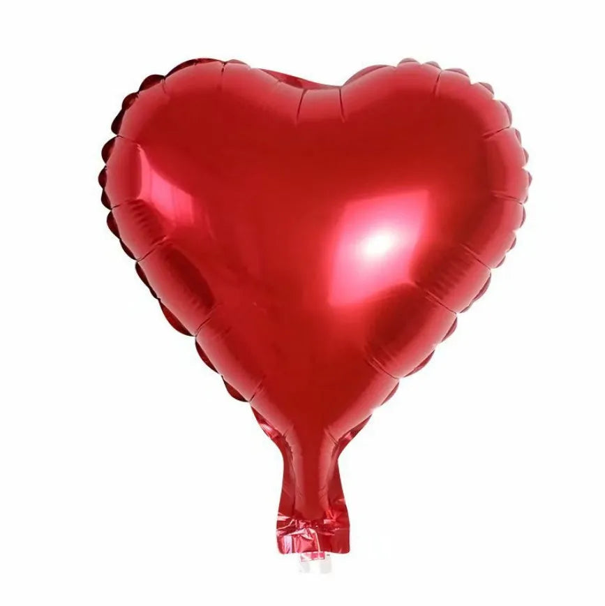 Five peach heart-shaped aluminium balloons with metallic red finish for party decoration