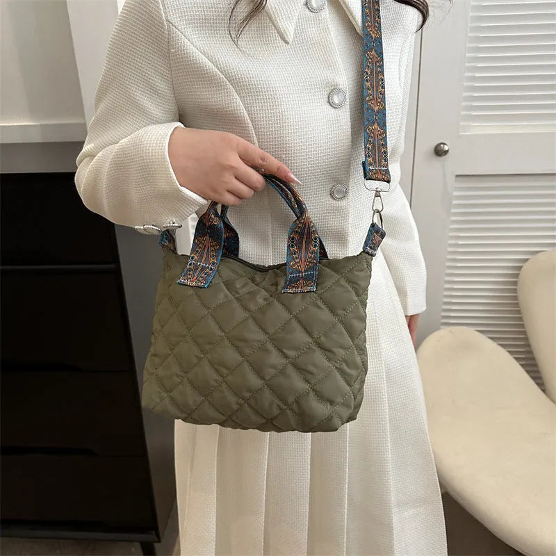 Oxford cloth shoulder messenger bag in horizontal square shape with sandwich pocket and single strap