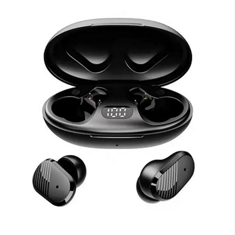 A68 real wireless Bluetooth earbuds black ribbon display charging case with earbuds and cable