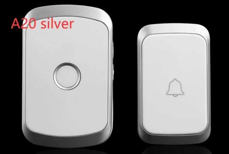 Wireless doorbell kit showing plug-in receiver and battery-powered transmitter unit in black finish