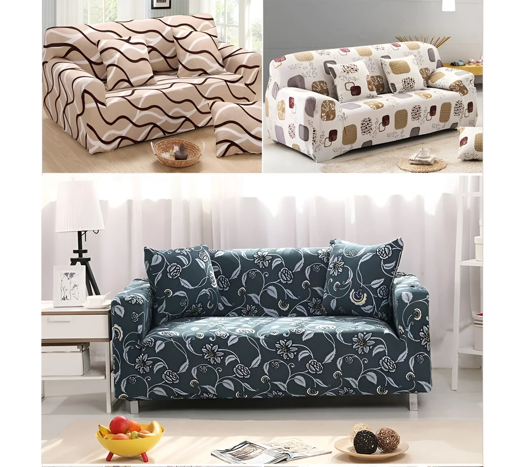 Stretch non-slip sofa cover in multiple colours on a single seater couch with elastic bandage and sponge bar design