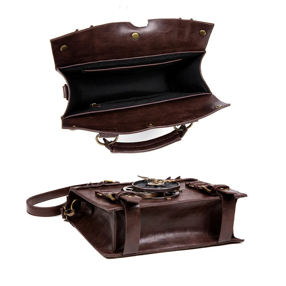 Bronze steampunk industrial retro shoulder bag with metal hardware and square pillow design