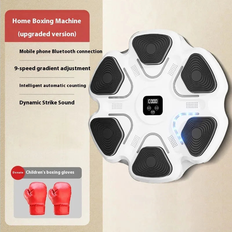Smart music electronic boxing wall target with ABS construction and boxing gloves.