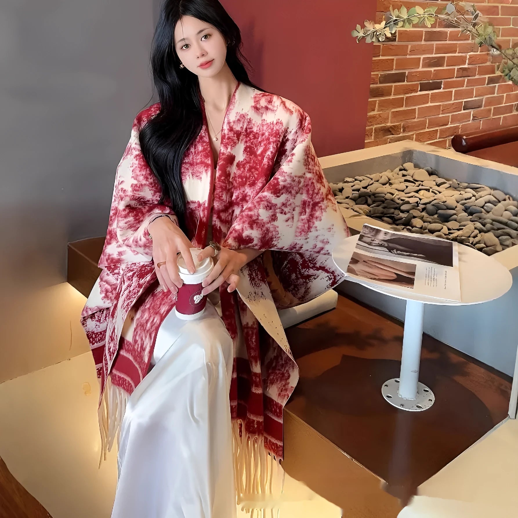 Women's personalised tassel scarf cape shawl in polyester fabric with free size fit