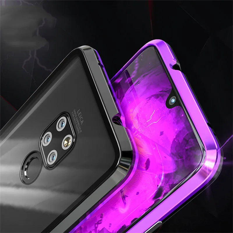 Magnetic phone case with metal frame and tempered glass back for Huawei Honor phones