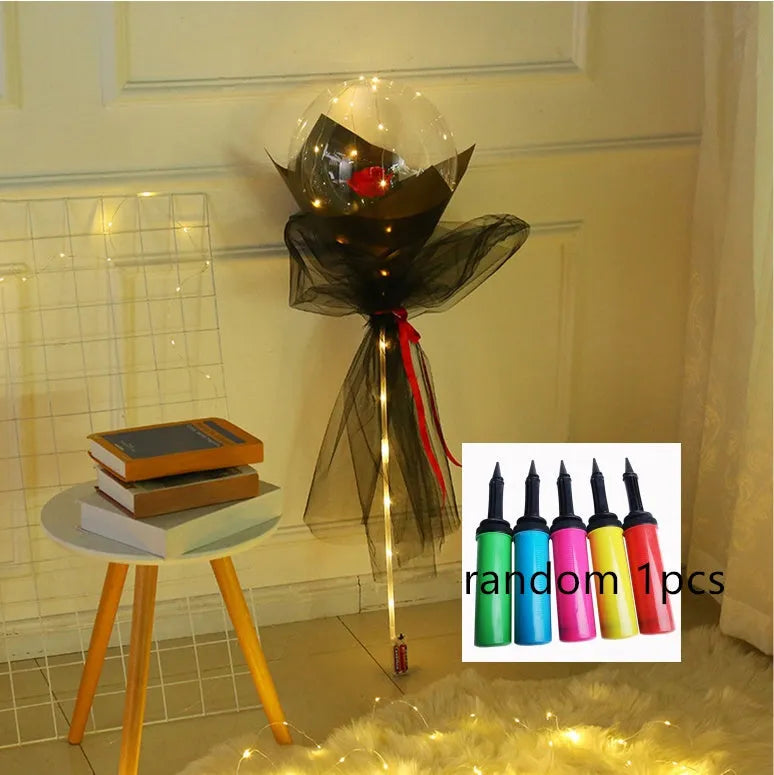 Transparent LED luminous DIY balloon rose bouquet with integrated lights for decoration.