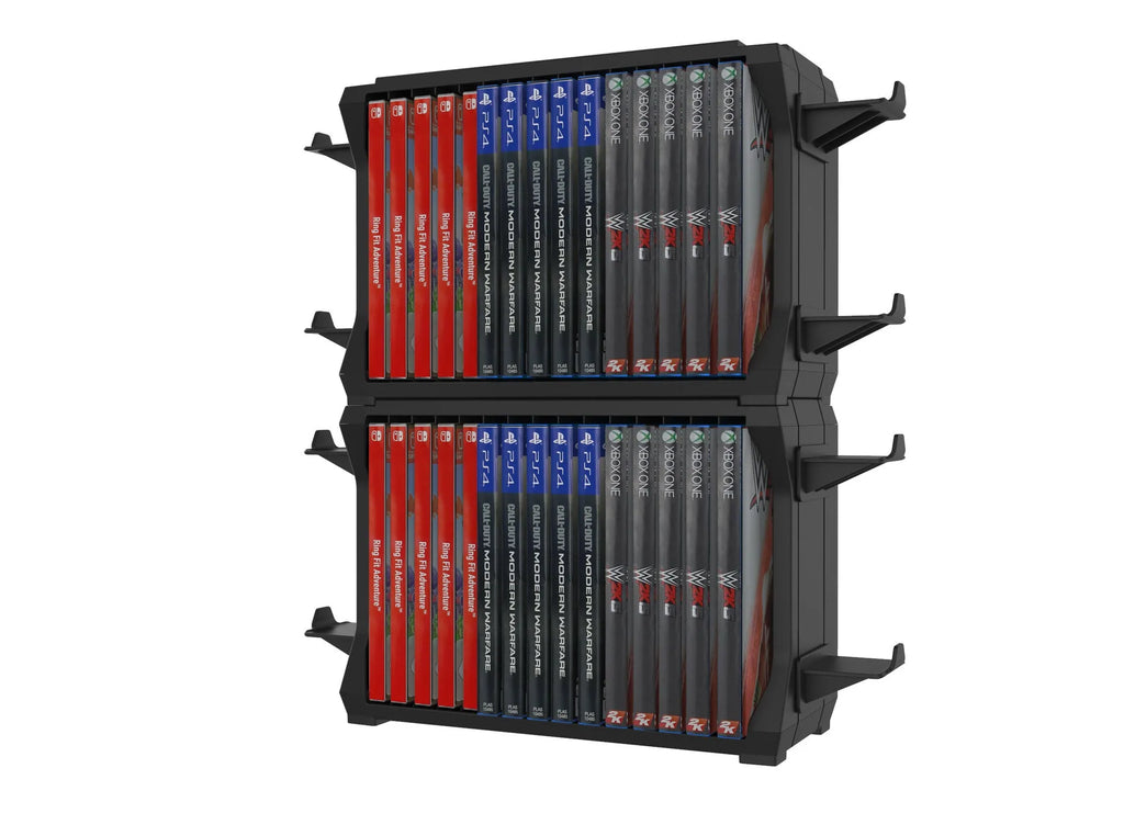 Black PS5 disc holder and controller stand for Xbox Series X, PS4 and Nintendo Switch game storage