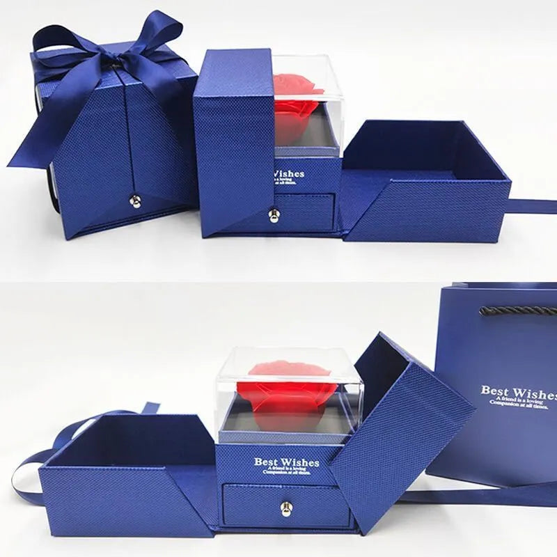 Plastic eternal flower in a cardboard jewellery gift box