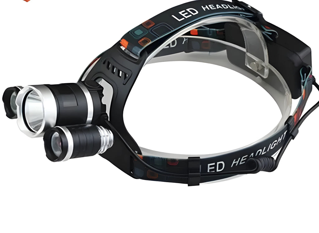 Aluminium alloy rechargeable headlamp with adjustable headband and bright Cree LED light.
