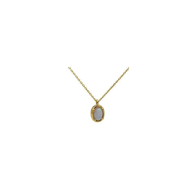 S925 silver geometric oval opal pendant necklace with choice of gold or white gold plating