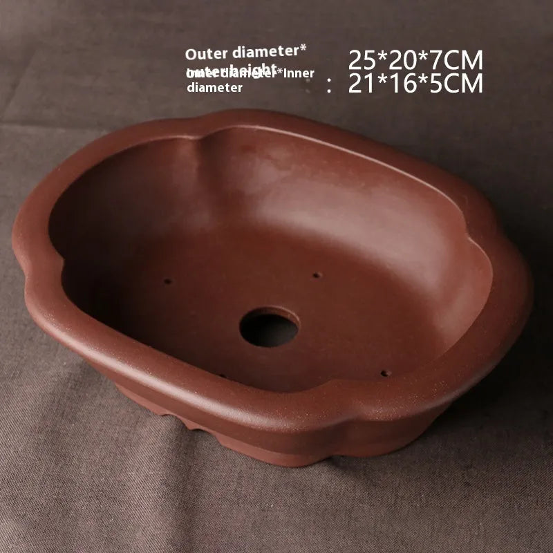 Handmade purple clay bonsai basin with classical Chinese style measuring 25×20×7cm