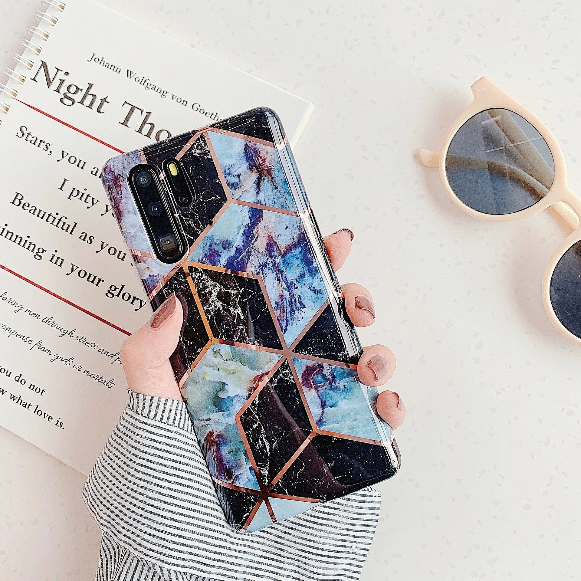 Electroplated marble mobile phone case in various colours for Huawei and Samsung smartphones
