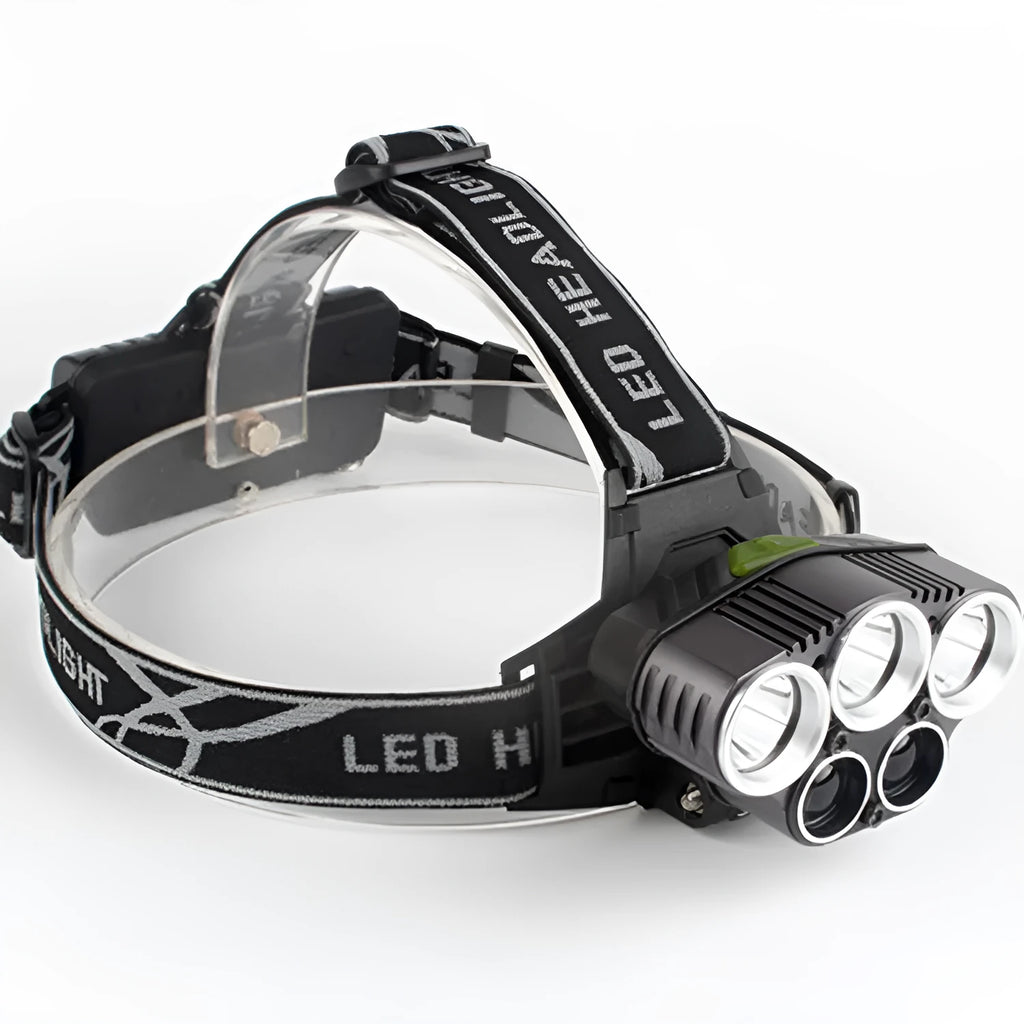 Outdoor camping head torch with waterproof casing and rechargeable battery for hands-free lighting