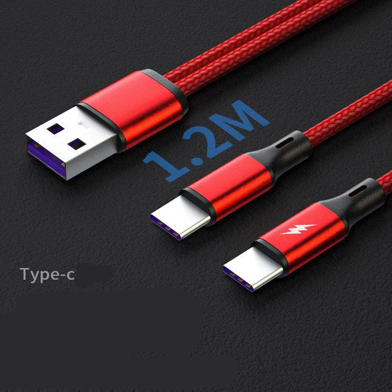 Black braided two-in-one charging cable with two Android Micro USB connectors for simultaneous device charging