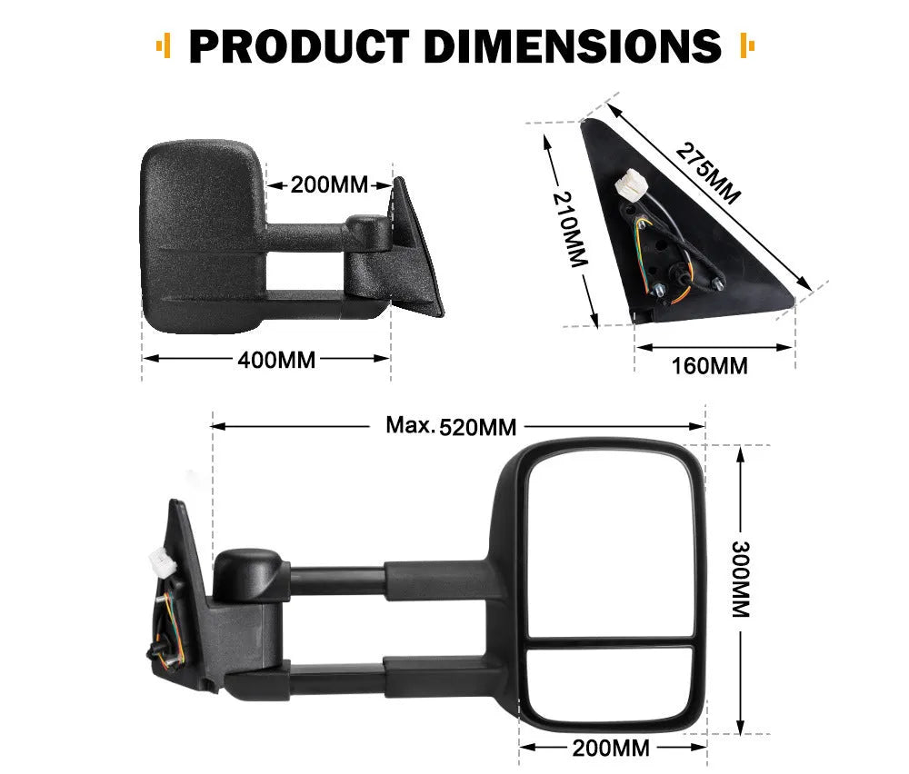 Black foldable rearview mirror pair for Toyota Land Cruiser 100 replacement