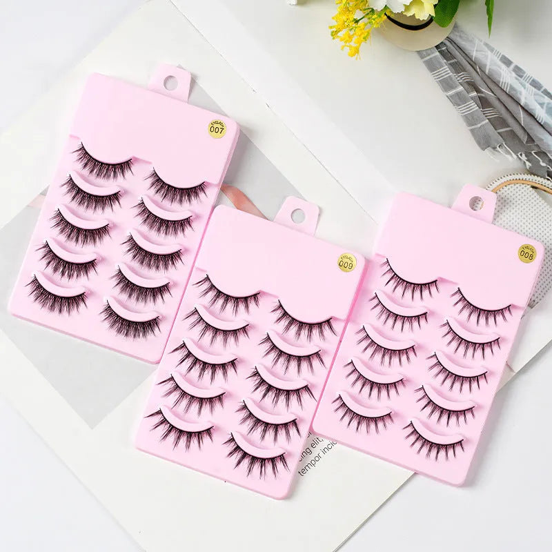 Three styles of manga false eyelashes in black with natural wispy design for anime cosplay makeup