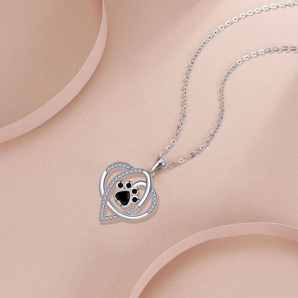 Women's copper necklace with dogs and cats paw footprints pendant on cross chain