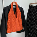 Retro hollow knitted polyester tote bag in a solid colour with double shoulder straps.