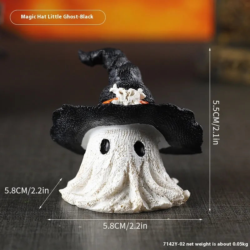 Purple and black resin wizard hat ghost ornaments for Halloween and Christmas seasonal displays