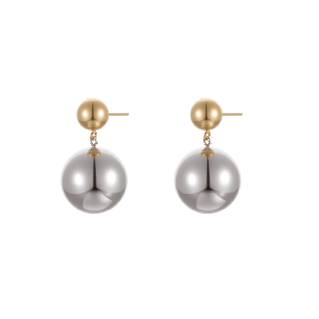 Women's stainless steel geometric ear studs with colour-block electroplated spherical beads