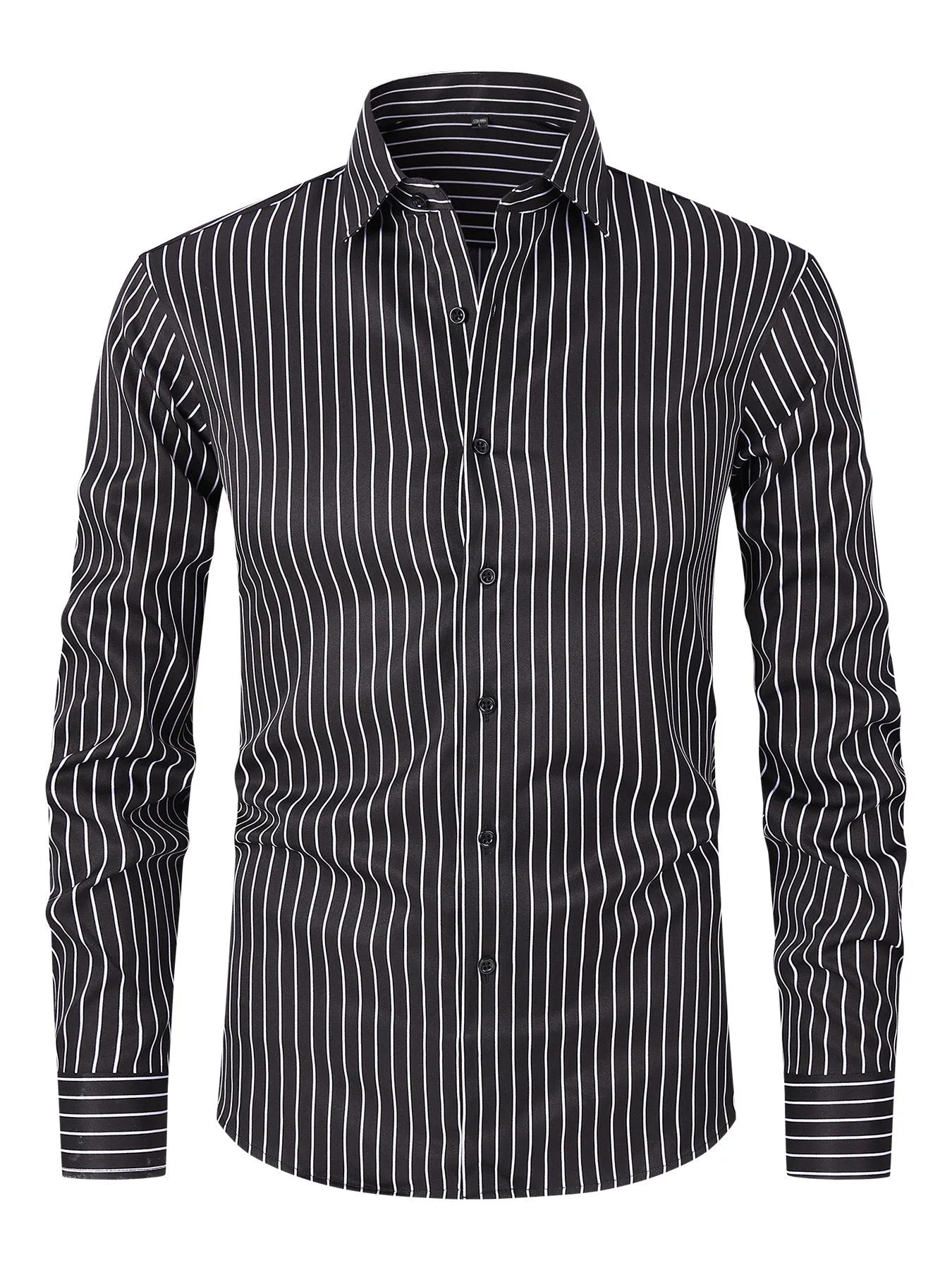 Men's striped long sleeve business shirt in ice silk polyester with cardigan style and slim fit