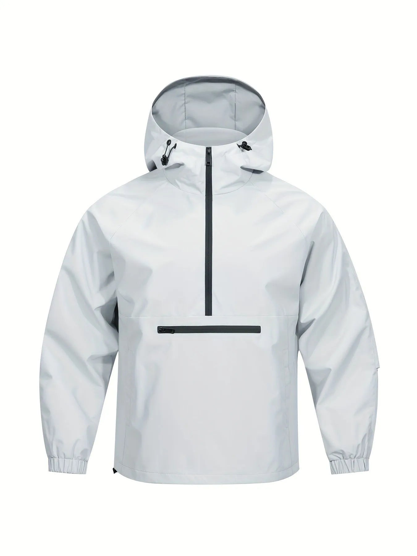 Men's light grey corduroy half-zip hooded sweater jacket with rabbit fur blend fabric in loose Korean-style fit