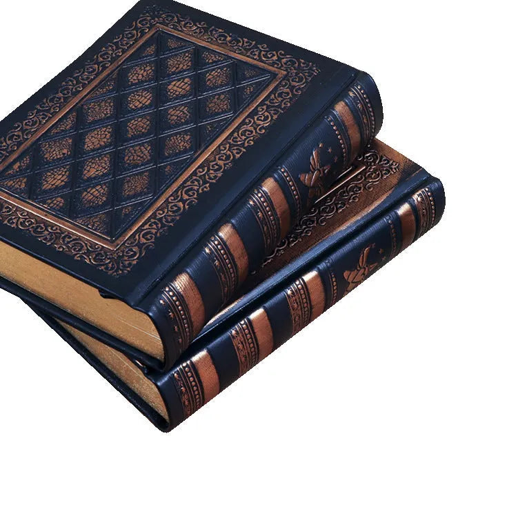 Embossed faux leather notebook with three-dimensional patterns in bronze or black gold colour