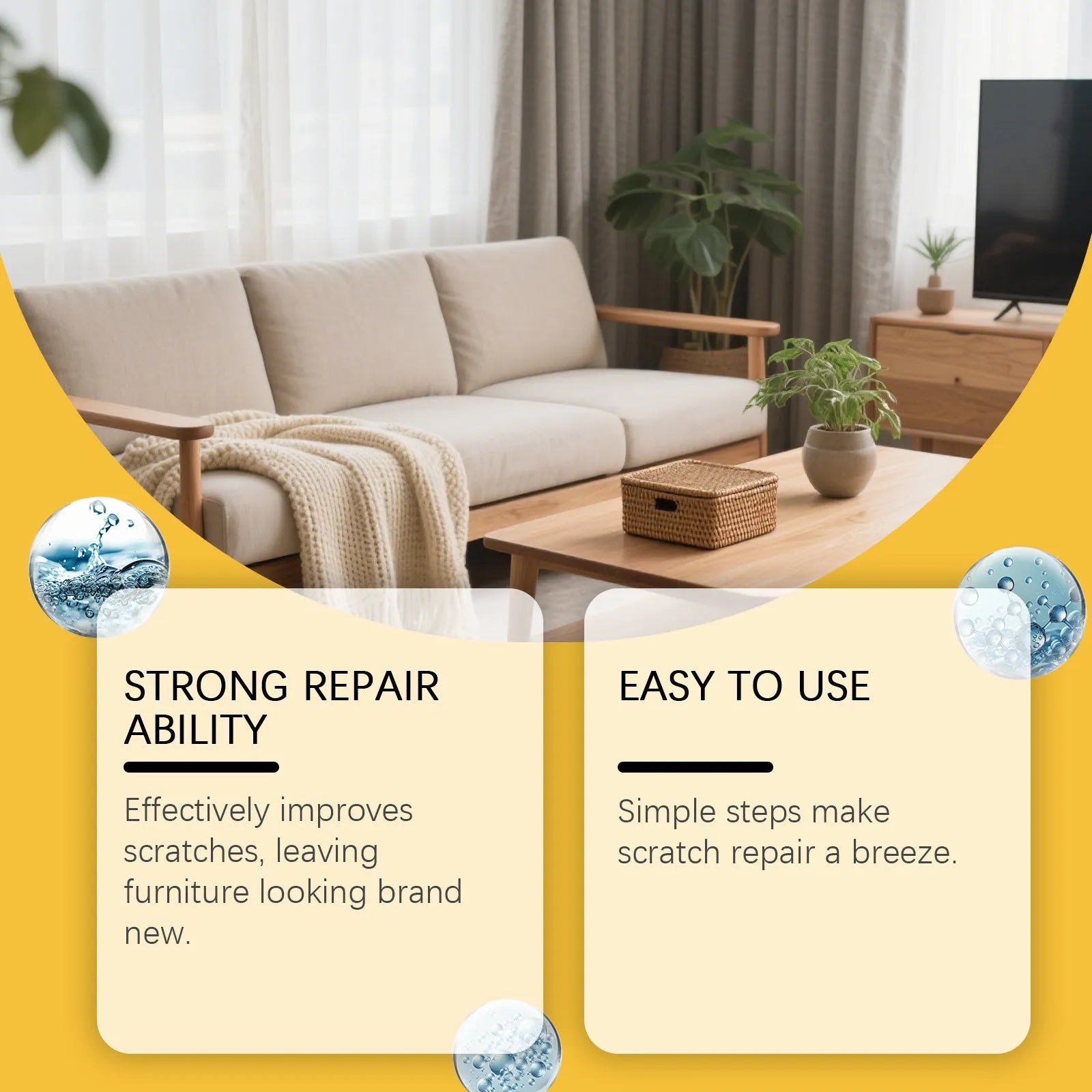 Wood furniture scratch care solution bottle with microfiber polishing cloth
