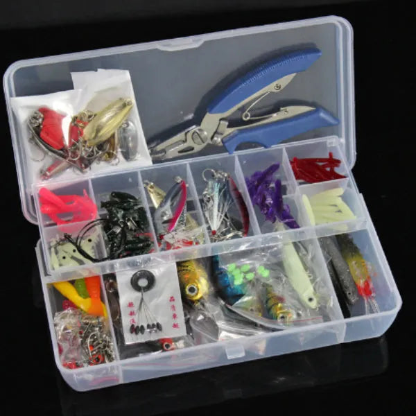 132-piece fishing lure suit set with soft baits in rose red treasure colour