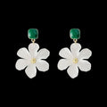 Dark green needle flowers sweet alloy earrings for women with floral dangle drop design