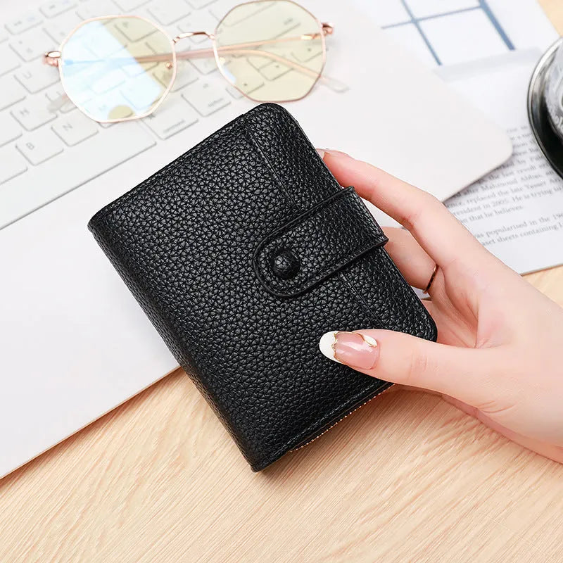Ladies' short wallet with lychee pattern in beige, pink, black, and red colour options