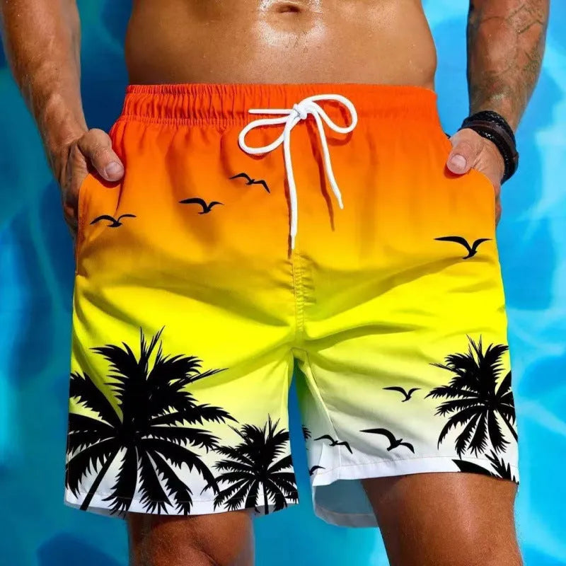 Men's ethnic pattern swimming trunks in loose board shorts style with polyester fabric