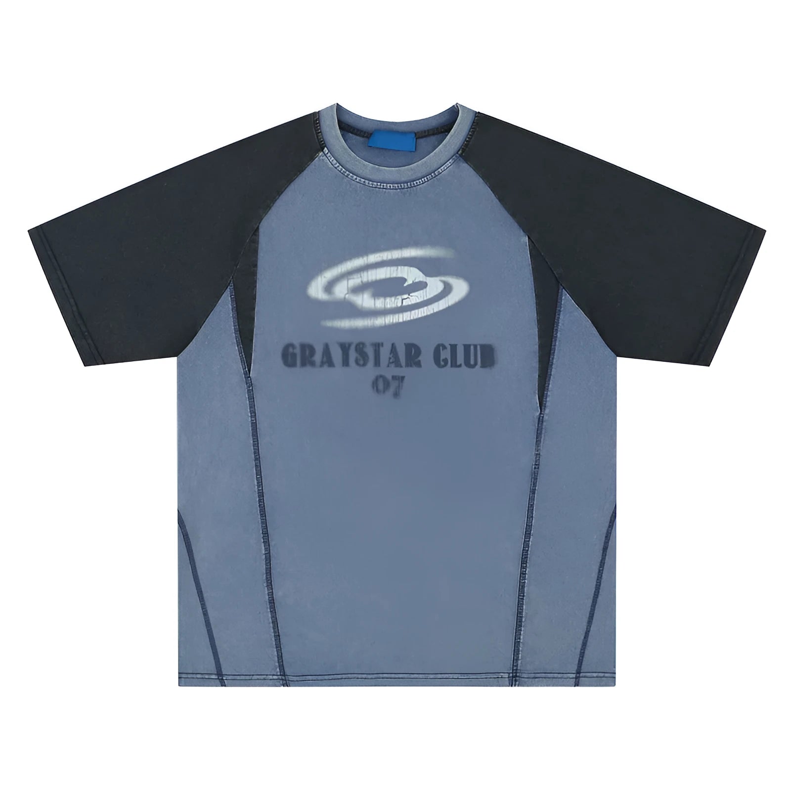 Men's blue hip hop letter print cotton T-shirt with raglan sleeves in loose fit