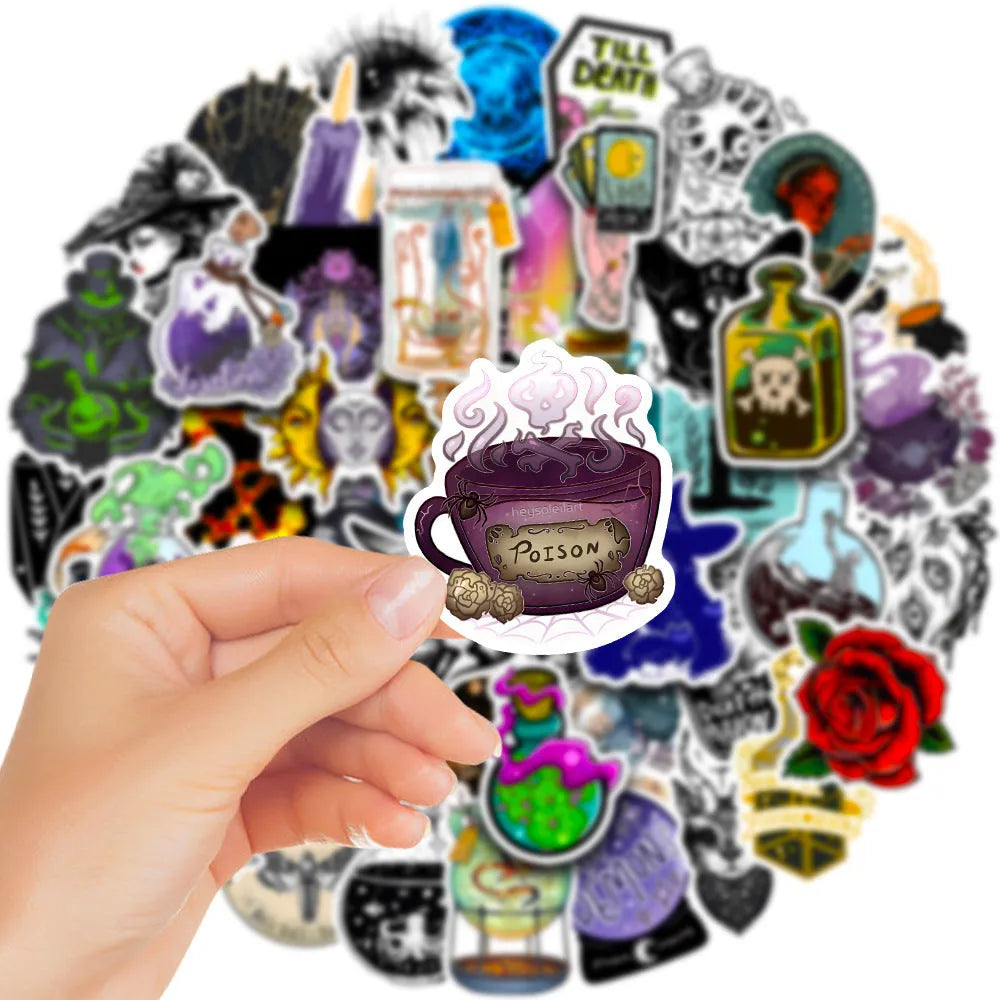 50 waterproof PVC stickers in 3-8cm sizes for laptops and smooth surfaces