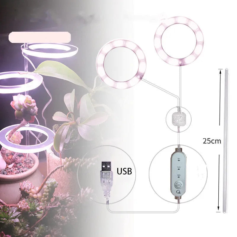 USB LED plant grow light with acrylic stick showing pink/white or yellow colour options