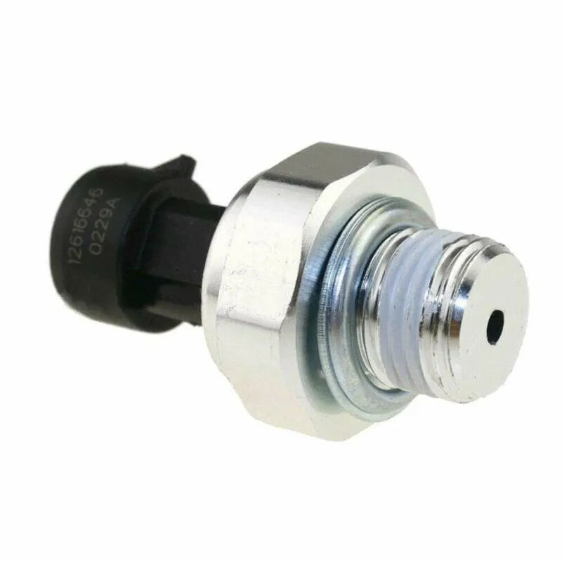 Buick Chevrolet oil pressure sensor showing electrical connector and threaded body.