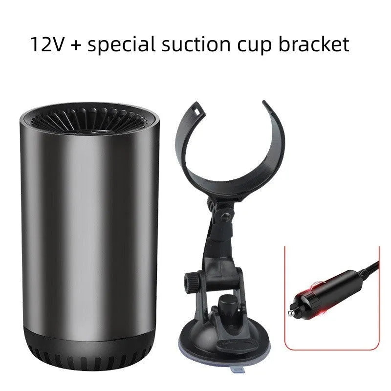12v 24v car heater defogger in black and gray with suction cup mount and power cord