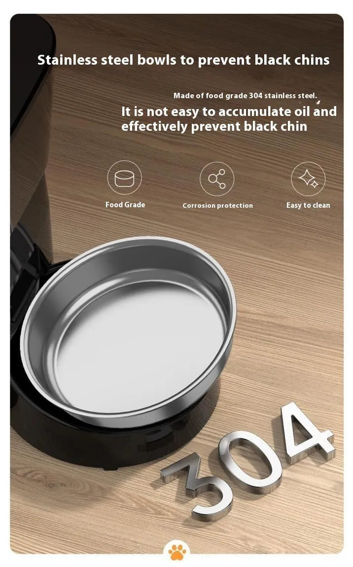 Automatic pet feeder WIFI version black with stainless steel tray and 2L capacity on counter