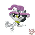 925 silver Halloween cat bead charm 1.4cm by 1.4cm with 0.45cm hole on white background