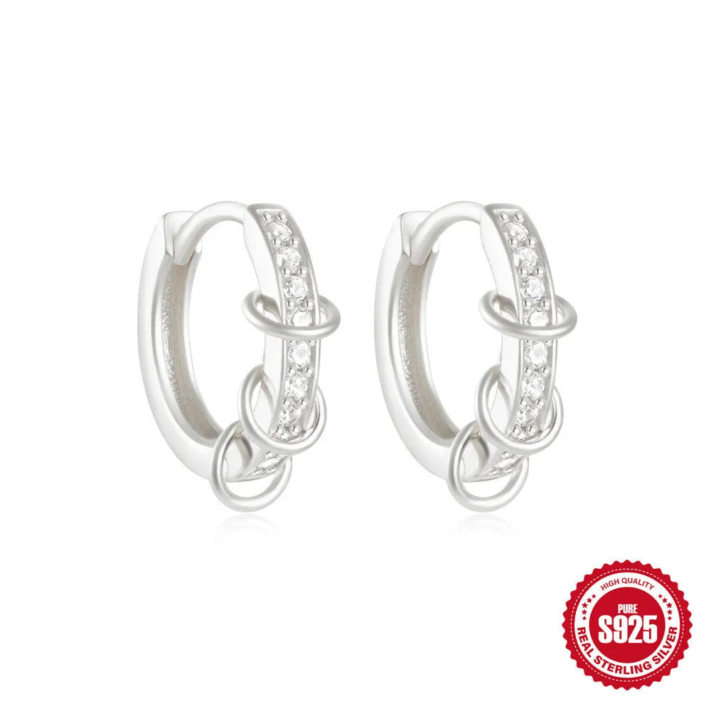 Sterling silver geometric stud earrings with small round diamond accents in gold or silver electroplated finish