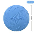 Soft rubber dog frisbee in red, blue and green colour options showing small, medium and large size variations