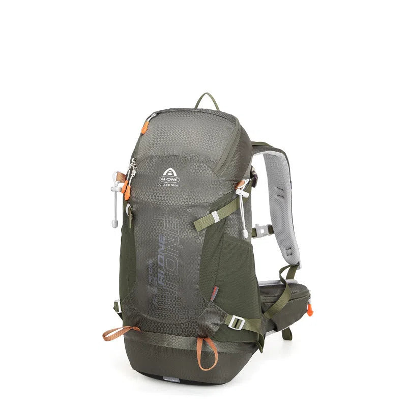 32L nylon hiking backpack in orange, solid colour, breathable waterproof outdoor sports bag