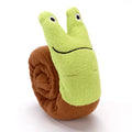 Convertible squeak dog toy in snail shape with hidden food holes for foraging training