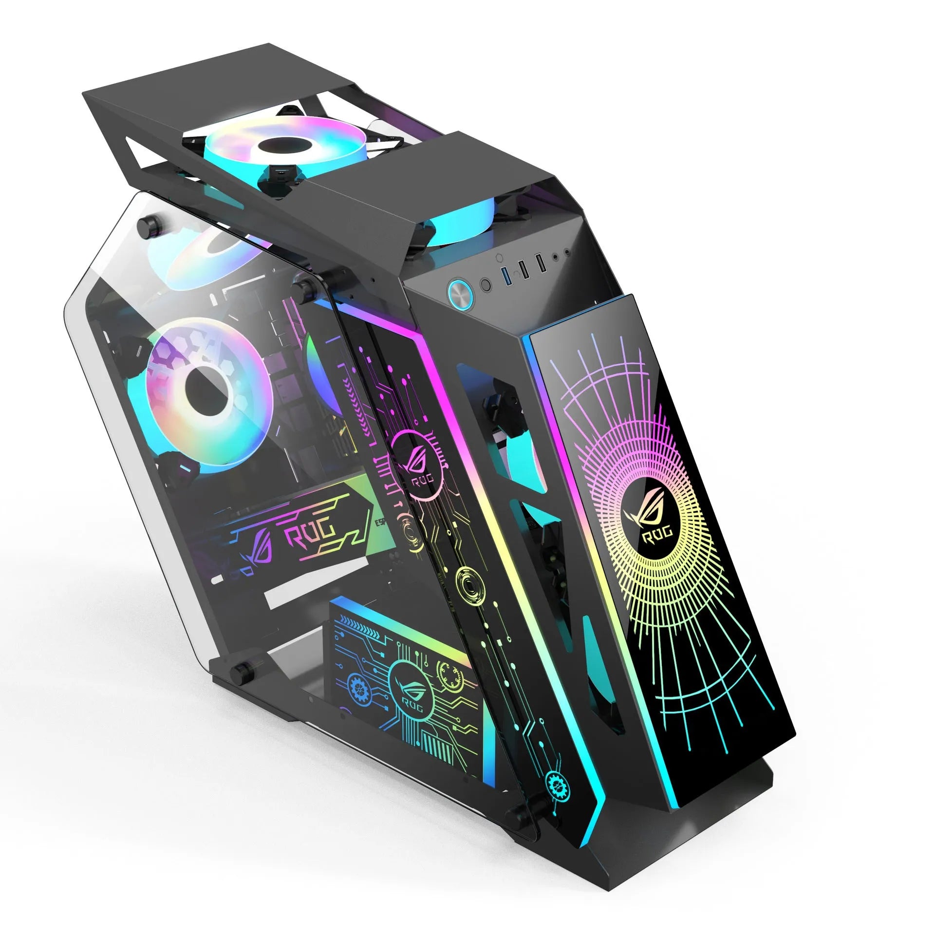 Table-type bare metal e-sports PC chassis with optional RGB fan lighting on SECC board construction