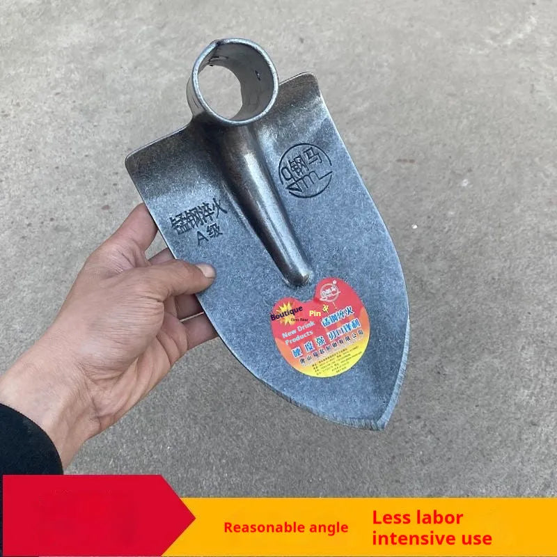 Agricultural flat hoe with a pointed steel horse tip, made from manganese and stainless steel.