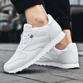 Men's lightweight breathable running shoes in white with nylon leather upper, low top and front tie lacing