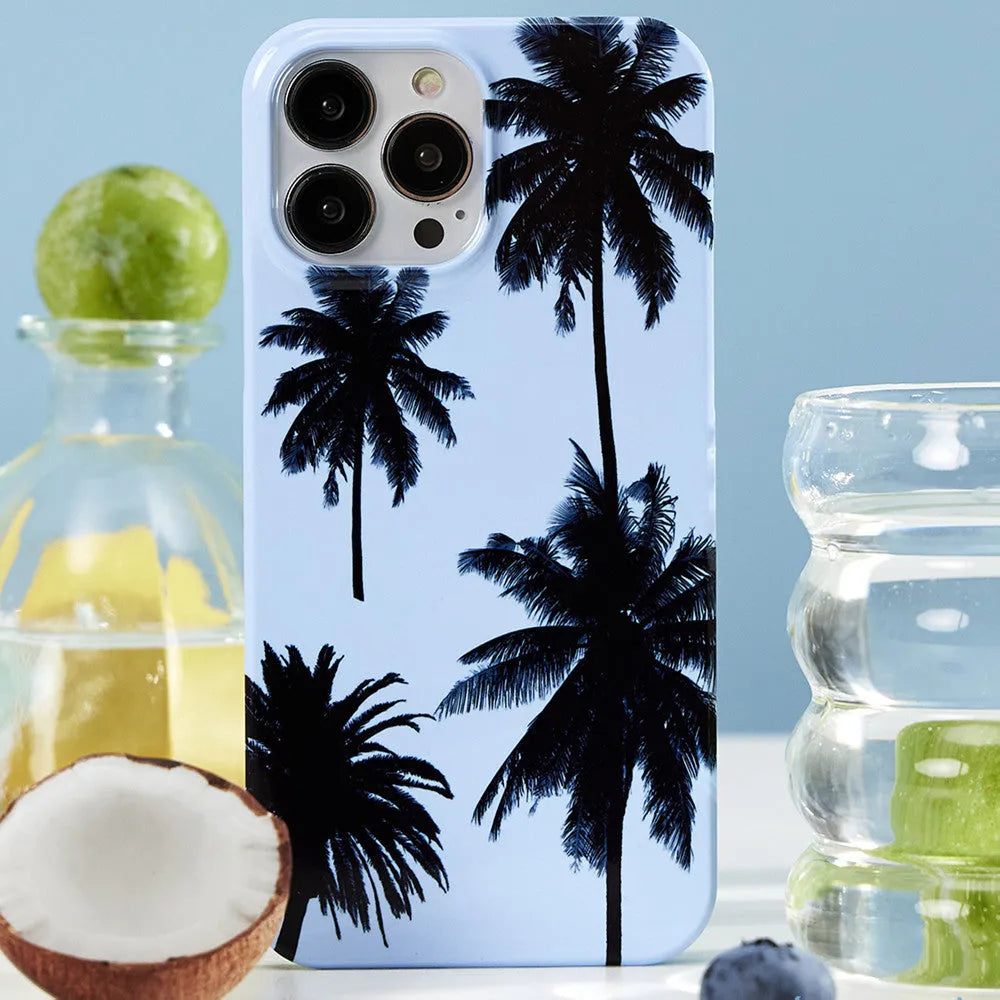 Clear summer coconut TPU phone case for iPhone models on white background