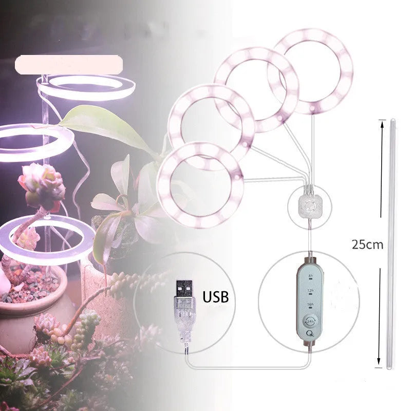 USB LED plant grow light with acrylic stick showing pink/white or yellow colour options